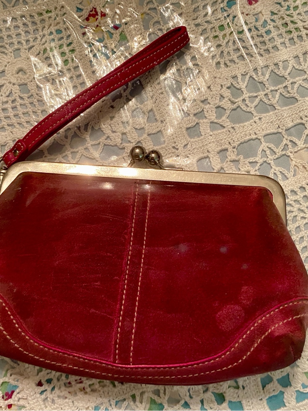 Dark Pink Suede Leather Wristlet Clutch - Women's Wrist Strap *READ DESCRIPTION*